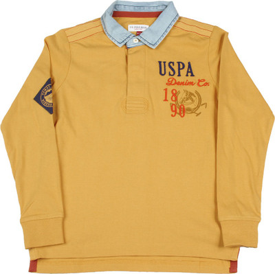 

US Polo Kids Boys Printed Cotton T Shirt(Yellow, Pack of 1, White