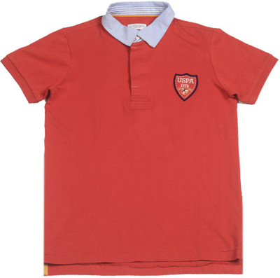 

US Polo Kids Boys Solid Cotton T Shirt(Red, Pack of 1, Me. red