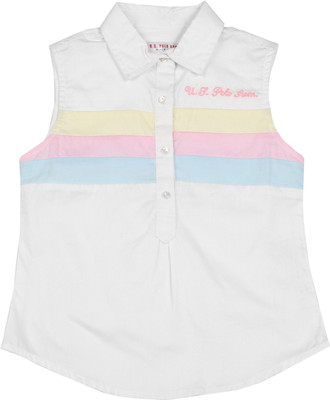 

US Polo Kids Girls Casual Cotton Top(White, Pack of 1