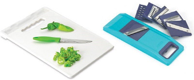 

Crystal Chop-N-Slice Chopping Board With Knife & 6 In 1 Tool Multicolor Kitchen Tool Set(Multicolor)