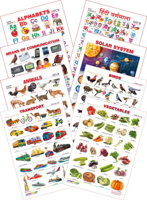 

Spectrum Kid's 1st Learning Charts [S] : Set 11 (English Alphabets, Hindi Varnamala, Means of Communications, Solar System, Domestic Animals, Birds, Transport & Vegetables)(Multicolor)