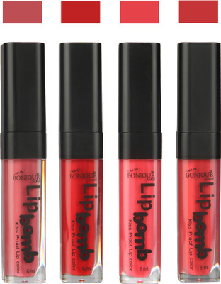 

Bonjour Paris Matte Lipstick(24 ml, Nute-Dark Red-Peach-Irresistble Pink)