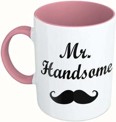 

MiiCreations Printed Two Tone Pink And White Mrs.Beautiful,Mr.Handsome Ceramic Mug(325 ml)