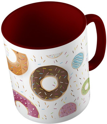 

MiiCreations Printed Two Tone Maroon And White Donut Pattern Ceramic Mug(325 ml), Maroon;white