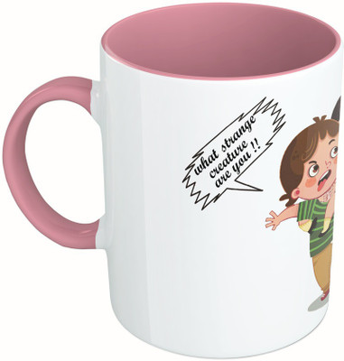 

MiiCreations Printed Two Tone Pink And White What Strange Creature Are You!! | You Too Bro…. Ceramic Mug(325 ml)