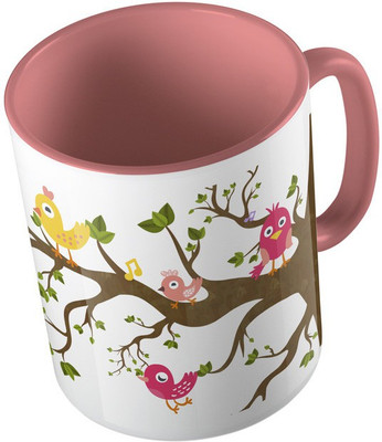 

MiiCreations Printed Two Tone Pink And White Owl Design Ceramic Mug(325 ml), Pink;white