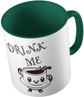 

MiiCreations Printed Two Tone Green And White Drink Me Ceramic Mug(325 ml), Green;white