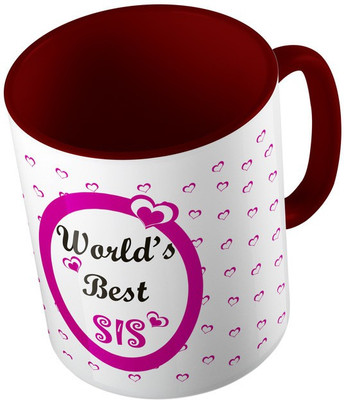 

MiiCreations Printed Two Tone Maroon And White World's Best Sister Ceramic Mug(325 ml), Maroon;white
