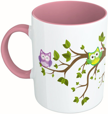 

MiiCreations Printed Two Tone Pink And White Owl Design Ceramic Mug(325 ml)