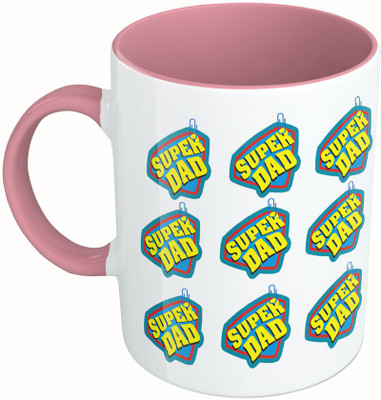 

MiiCreations Printed Two Tone Pink And White Super Dad | I Love Dad Ceramic Mug(325 ml)