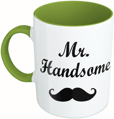 

MiiCreations Printed Two Tone Green And White Mrs.Beautiful,Mr.Handsome Ceramic Mug(325 ml), Green;white