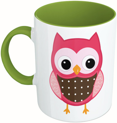 

MiiCreations Printed Two Tone Green And White Owl Always Love You Ceramic Mug(325 ml), Green;white