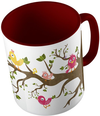

MiiCreations Printed Two Tone Maroon And White Owl Design Ceramic Mug(325 ml), Maroon;white