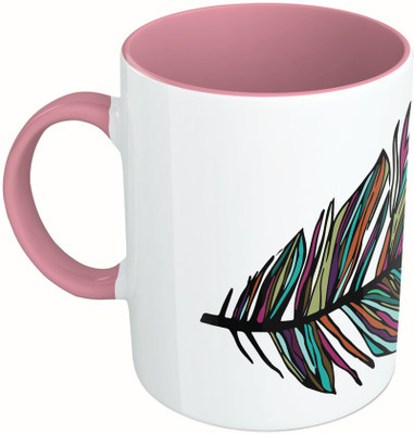 

MiiCreations Printed Two Tone Pink And White Leaf Pattern Ceramic Mug(325 ml)