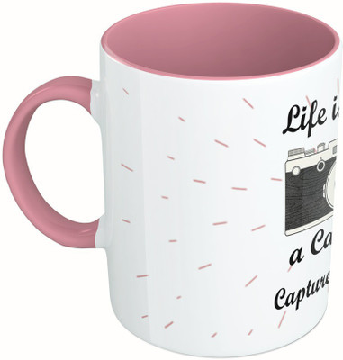 

MiiCreations Printed Two Tone Pink And White Life Is Like A Camera Capture Good Time Ceramic Mug(325 ml)