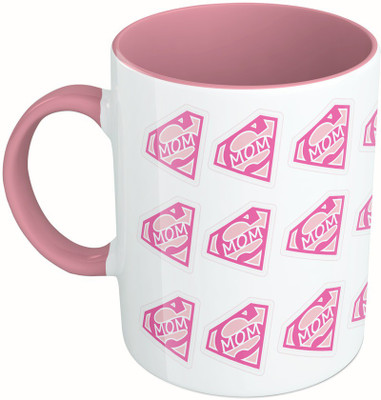 

MiiCreations Printed Two Tone Pink And White Super Mom | I Love Mom Ceramic Mug(325 ml)