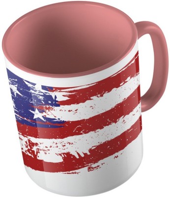 

MiiCreations Printed Two Tone Pink And White Flag Design Ceramic Mug(325 ml), Pink;white