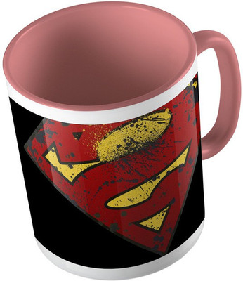 

MiiCreations Printed Two Tone Pink And White Superman Ceramic Mug(325 ml), Pink;white