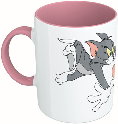 

MiiCreations Printed Two Tone Pink And White Tom And Jeery Ceramic Mug(325 ml)