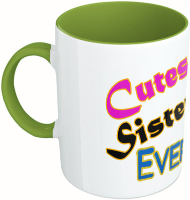 

MiiCreations Printed Two Tone Green And White Cutest Sister Ever Ceramic Mug(325 ml), Green;white