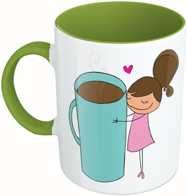 

MiiCreations Printed Two Tone Green And White Coffee Is My Friend Ceramic Mug(325 ml), Green;white