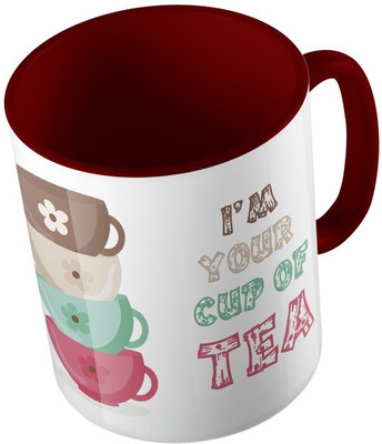 

MiiCreations Printed Two Tone Maroon And White I' M Your Cup Of Tea Ceramic Mug(325 ml), Maroon;white