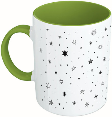 

MiiCreations Printed Two Tone Green And White Star Pattern Ceramic Mug(325 ml), Green;white