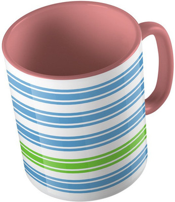 

MiiCreations Printed Two Tone Pink And White Lines Pattern Ceramic Mug(325 ml), Pink;white