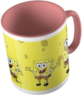 

MiiCreations Printed Two Tone Pink And White Sponge Bob Ceramic Mug(325 ml), Pink;white
