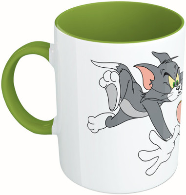 

MiiCreations Printed Two Tone Green And White Tom And Jeery Ceramic Mug(325 ml), Green;white