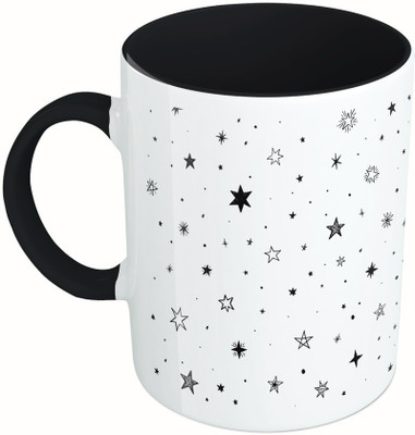

MiiCreations Printed Two Tone Black And White Star Pattern Ceramic Mug(325 ml), Black;white