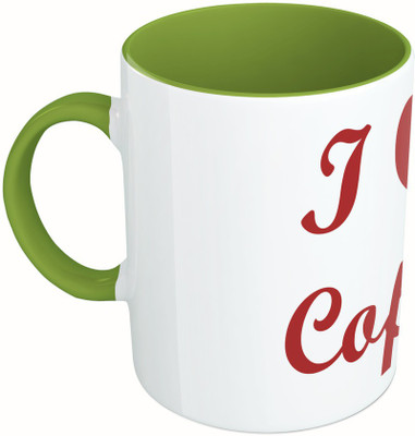 

MiiCreations Printed Two Tone Green And White I Love Coffee Ceramic Mug(325 ml), Green;white