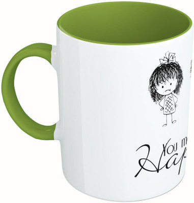

MiiCreations Printed Two Tone Green And White You Make Me Happy Ceramic Mug(325 ml), Green;white