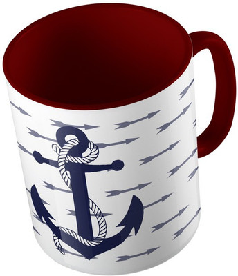 

MiiCreations Printed Two Tone Maroon And White Arrow Ceramic Mug(325 ml), Maroon;white