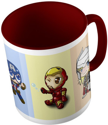 

MiiCreations Printed Two Tone Maroon And White Cartoon Design Ceramic Mug(325 ml), Maroon;white