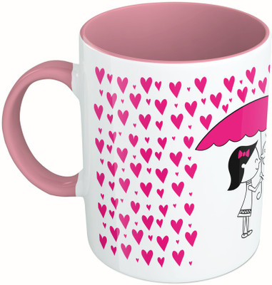 

MiiCreations Printed Two Tone Pink And White Love Ceramic Mug(325 ml)