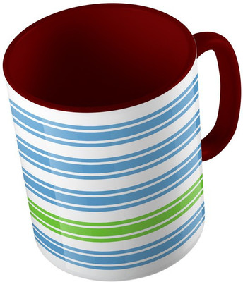 

MiiCreations Printed Two Tone Maroon And White Lines Pattern Ceramic Mug(325 ml), Maroon;white