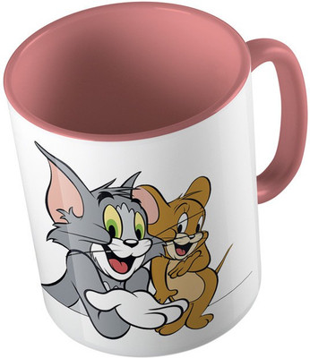 

MiiCreations Printed Two Tone Pink And White Tom & Jerry Ceramic Mug(325 ml), Pink;white