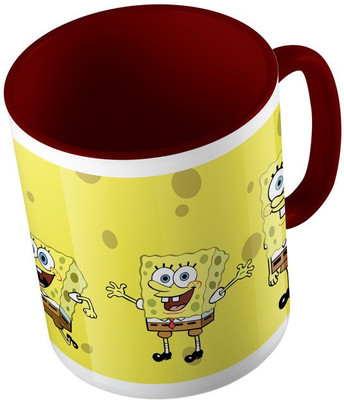 

MiiCreations Printed Two Tone Maroon And White Sponge Bob Ceramic Mug(325 ml), Maroon;white