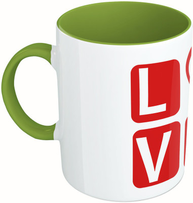 

MiiCreations Printed Two Tone Green And White Love Ceramic Mug(325 ml), Green;white
