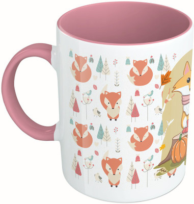 

MiiCreations Printed Two Tone Pink And White Fox Design Ceramic Mug(325 ml)