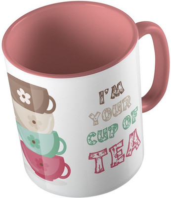 

MiiCreations Printed Two Tone Pink And White I' M Your Cup Of Tea Ceramic Mug(325 ml), Pink;white