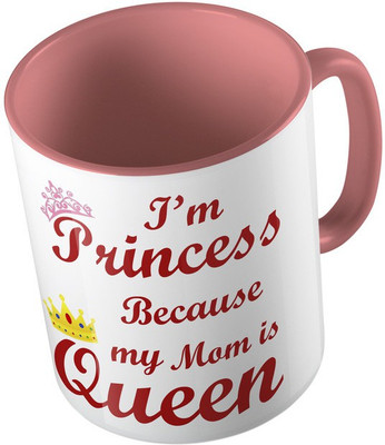 

MiiCreations Printed Two Tone Pink And White I'M Princess Because My Mom Is Queen Ceramic Mug(325 ml), Pink;white