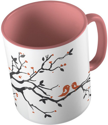 

MiiCreations Printed Two Tone Pink And White Pattern Ceramic Mug(325 ml), Pink;white
