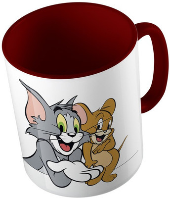 

MiiCreations Printed Two Tone Maroon And White Tom & Jerry Ceramic Mug(325 ml), Maroon;white