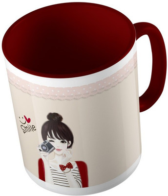 

MiiCreations Printed Two Tone Maroon And White Beautiful Girl Ceramic Mug(325 ml), Maroon;white