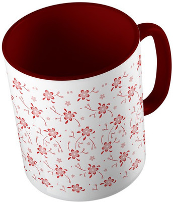 

MiiCreations Printed Two Tone Maroon And White Flower Pattern Ceramic Mug(325 ml), Maroon;white