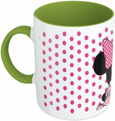 

MiiCreations Printed Two Tone Green And White Minnie Mouse Ceramic Mug(325 ml), Green;white