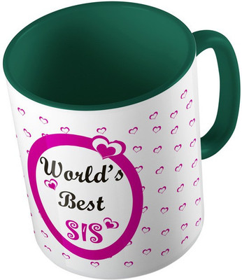 

MiiCreations Printed Two Tone Green And White World's Best Sister Ceramic Mug(325 ml), Green;white
