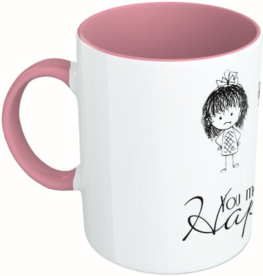

MiiCreations Printed Two Tone Pink And White You Make Me Happy Ceramic Mug(325 ml)